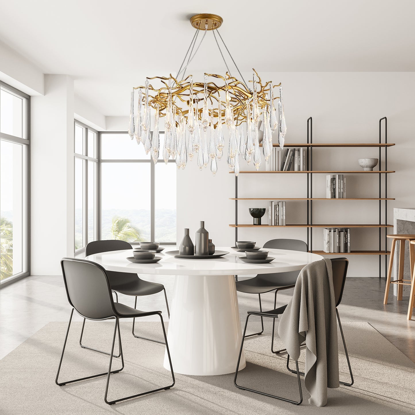 Brass Round Teardrop Chandelier