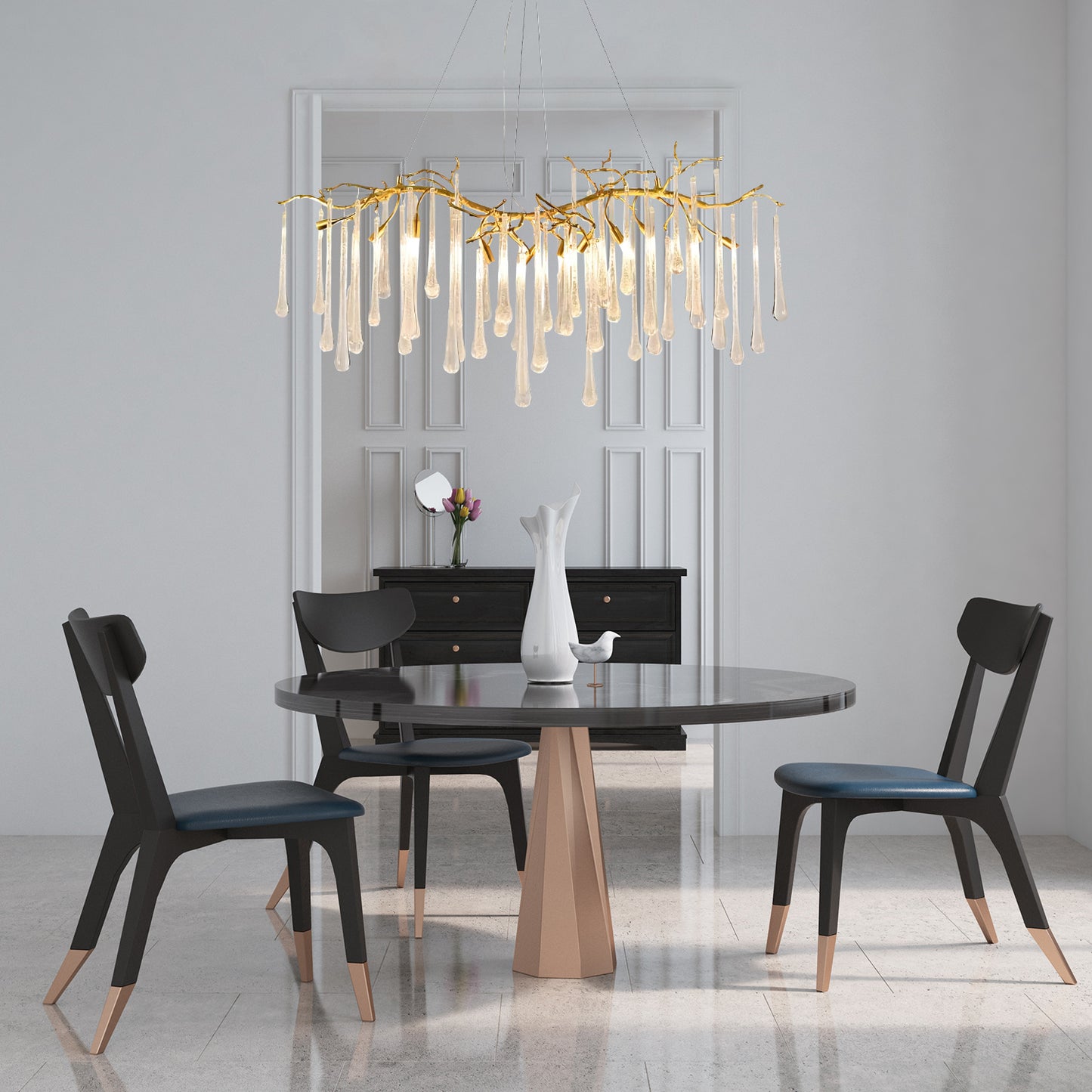 Brass Round Teardrop Chandelier