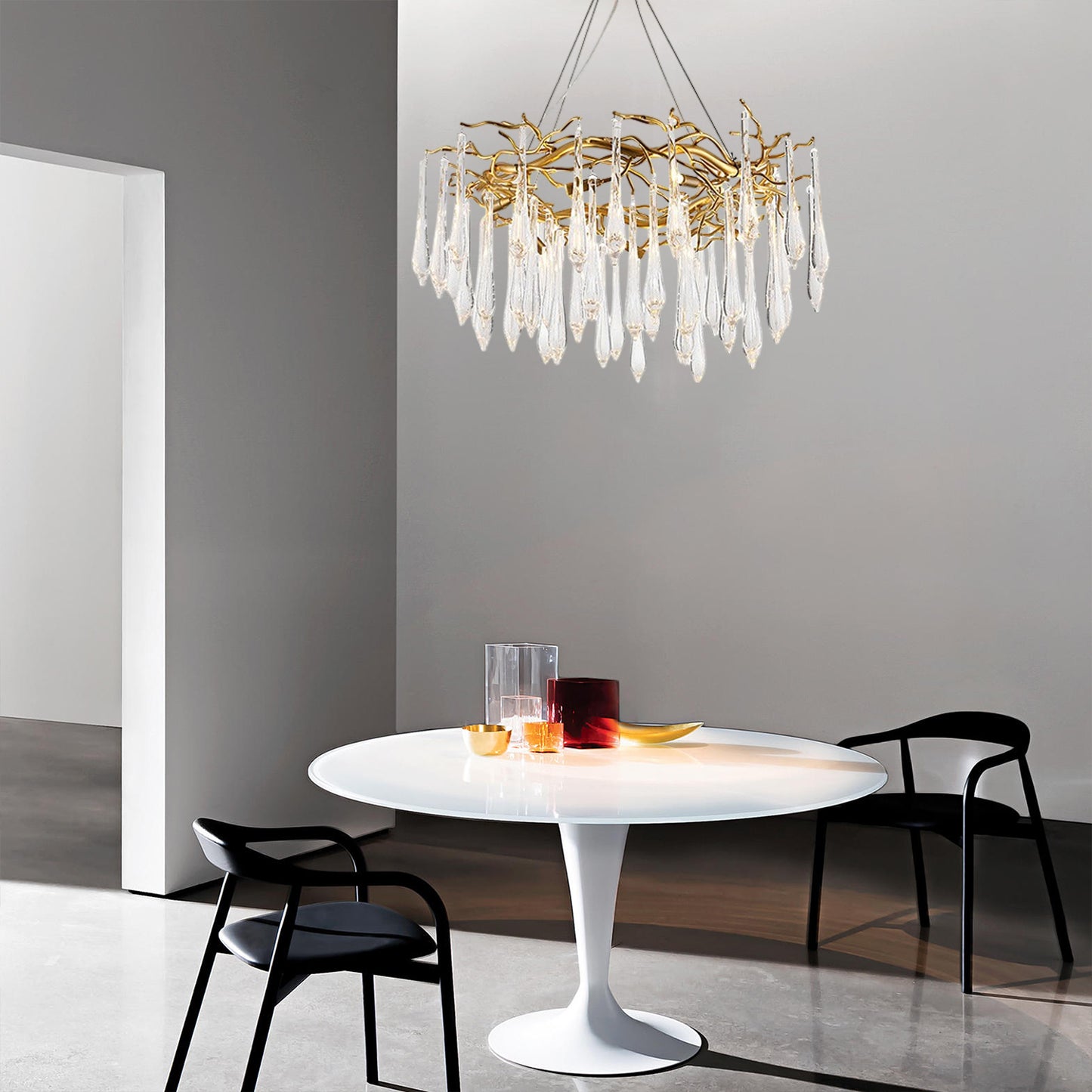 Brass Round Teardrop Chandelier