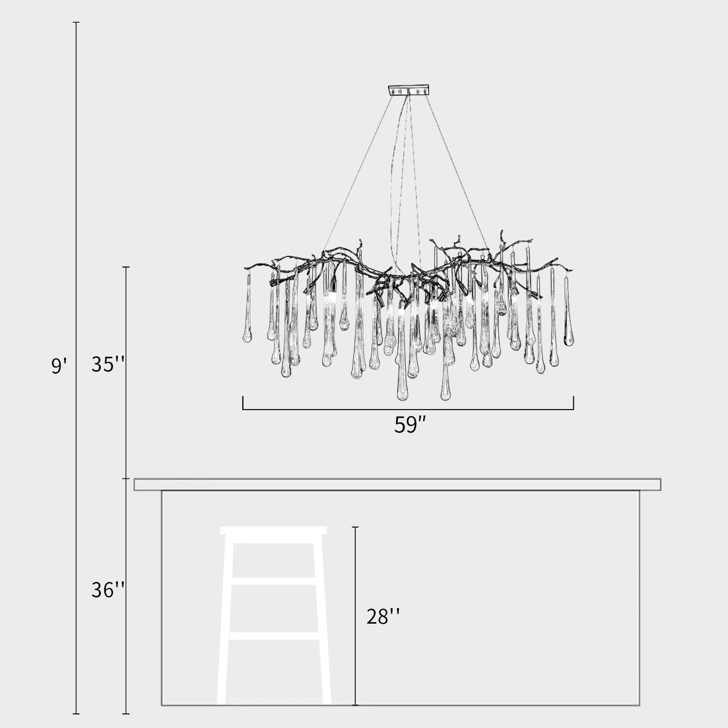 Brass Round Teardrop Chandelier