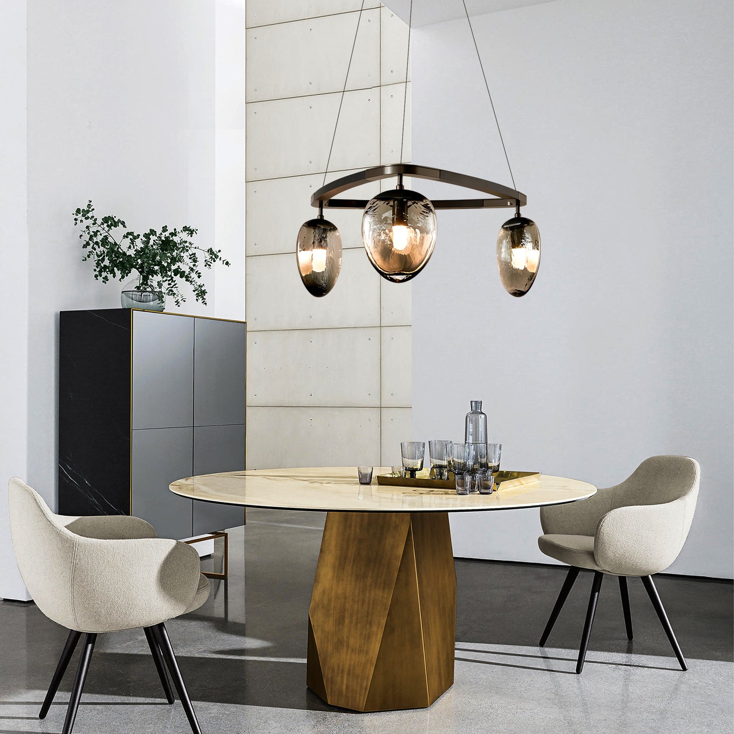 Leaf Oval Triple Chandelier