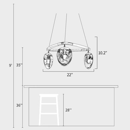 Leaf Oval Triple Chandelier