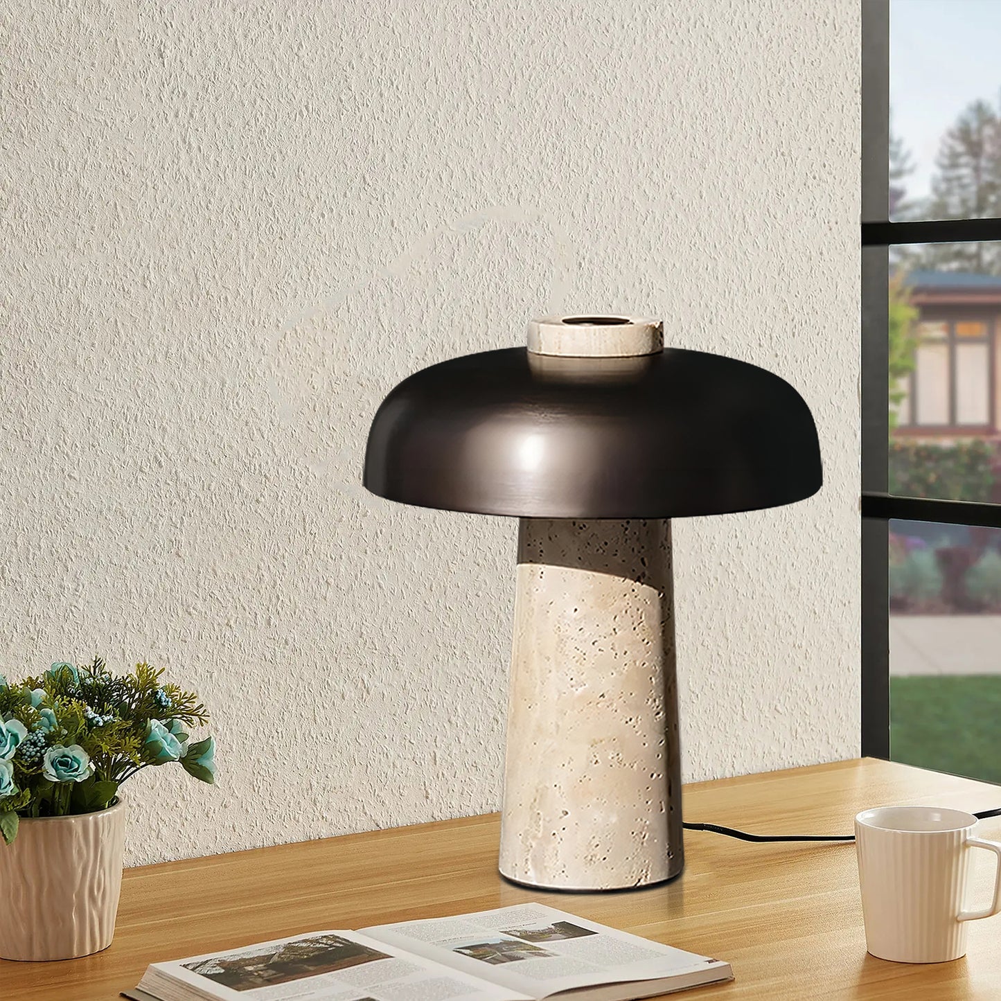 Travertine Mushroom Table Lamp