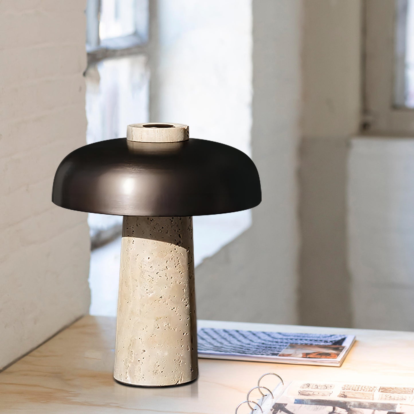 Travertine Mushroom Table Lamp